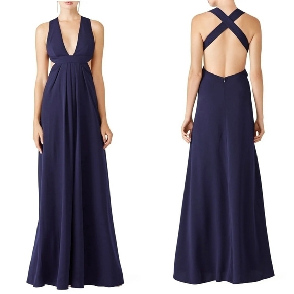Jill Jill Stuart Violet Purple Crepe Cross Back Plunge Neckline Gown 2 - Picture 1 of 8
